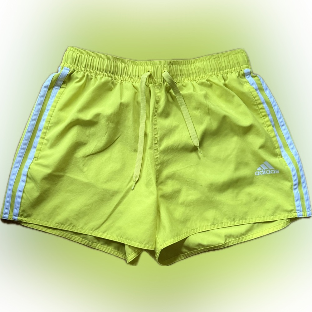 adidas Women’s Neon Yellow Athletic Shorts With Pockets And Built In Liner
